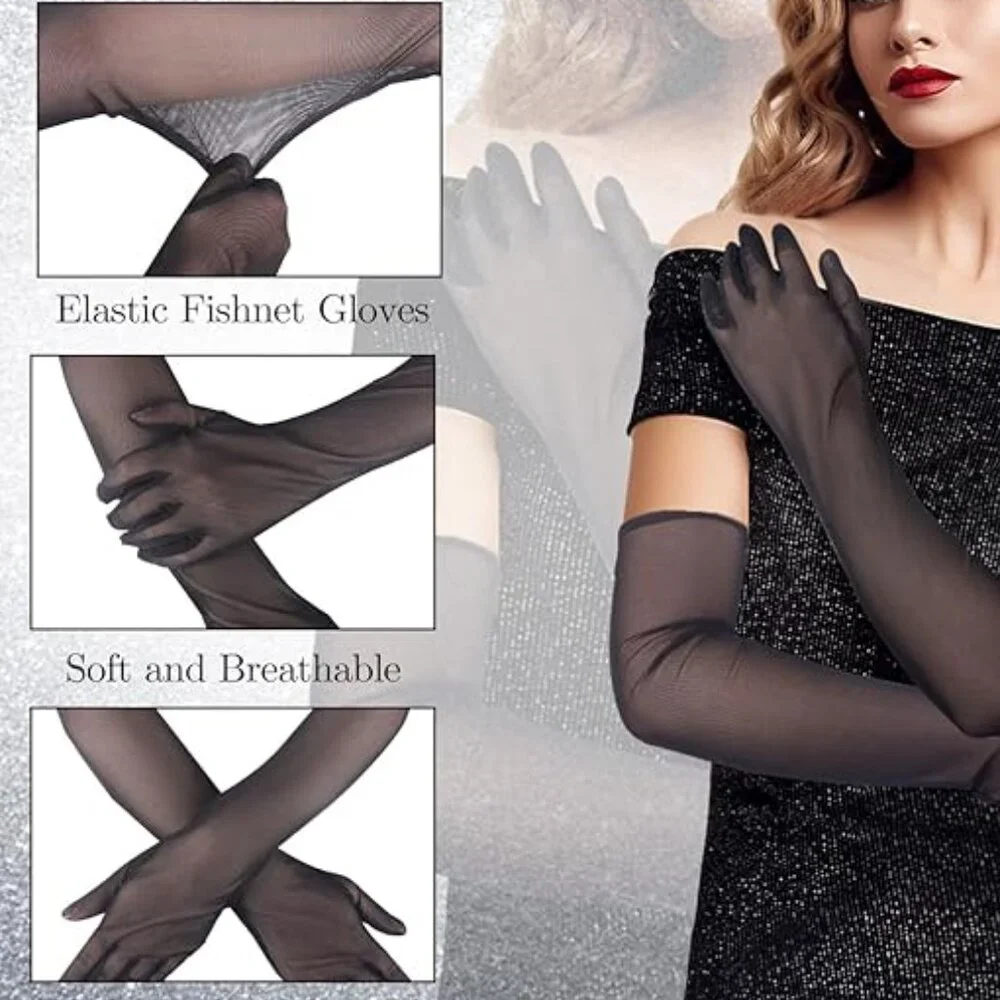 Long Gloves in Black Mesh New Women's Opera Gloves